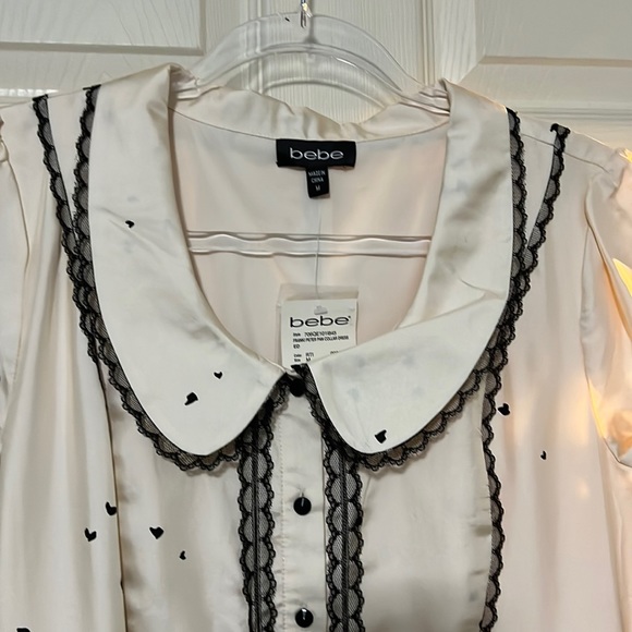 NWT $129 bebe | Silk | Franki | Peter Pan Collar Hearts Dress | Size M - Picture 5 of 16